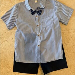 Boys 3 piece set with button down shirt, shorts and bow tie.